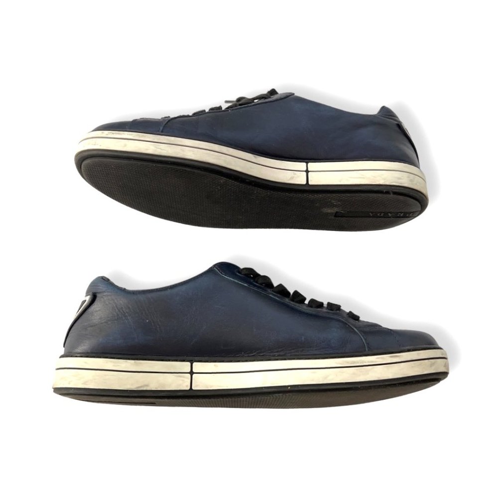 Prada navy leather men fashion sneakers size 10 - Picture 3 of 8